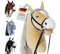 Hoofly Hobby Horse Beige (Haflinger) - Grand cheval de bataille pour enfants A3 avec tige à visser / Horsing Hobby Horse Ensemble de chevaux avec mors en 4 couleurs