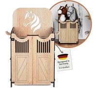 Hoofly Hobby Horse Écurie - Accessoire Pratique avec Portes, Rangement & Crochets/Box en Bois Robuste pour 2 Chevaux bâtons/Support Stable pour Hobby Horse