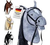 Hoofly Hobby Horse Gris (moisissure) - cheval grand de bataille pour enfants A3 avec tige à visser / Horsing Hobby Horse Ensemble de chevaux avec mors en 4 couleurs