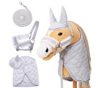 Hoofly Hobby Horse Kit d'accessoires - Licol avec tricot, couverture et bonnet anti-mouches en gris pour hobby Horses [certifié TÜV] - Idéal pour les jeux, l'entraînement et les petits tournois