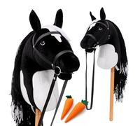 Hoofly Hobby Horse Noir (Pie) - Grand Cheval bâton réaliste et Doux pour Enfants A3 avec Bride et Tige vissée 40 cm | Jouet d’équitation Disponible en 4 Couleurs affectueuses