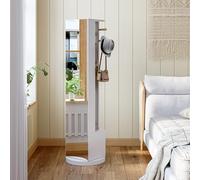 HOOGDLJ Miroir de sol avec miroir 3 en 1 et armoire avec miroir pivotant à 360 avec 2 tiroirs et 4 crochets, miroir de dressing avec compartiment de rangement (blanc)
