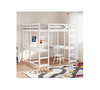 Lit superposé et bureau et échelle 140x200cm bois de pin massif, lit intermédiaire, lit mezzanine avec échelle, lit mezzanine pour adolescent
