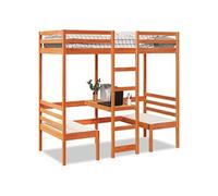 vidaXL Lit mezzanine avec bureau et chaises brun cire 80x200 cm pin