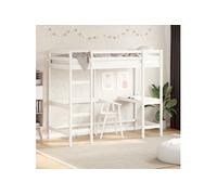 Hoogslaper met bureau massief grenenhout wit 90x200 cm842851