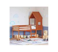 Vidaxl Lit Haut Avec Toit Cire Marron 90x200 Cm Bois De Pin Massif Marron