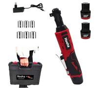 Hooha Clé à cliquet électrique sans fil 12 V avec 2 batteries de 2000 mAh | 6 clés à douille | Chargeur rapide | 65 Nm | 230 tr/min | Lumière LED | Mallette à outils portable | Env. 1,4 kg