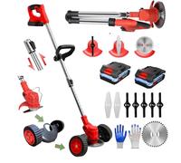 Hooha Débroussailleuse 21 V avec batterie et roues - Pliable - Avec roue auxiliaire et 2 batteries de 2,0 Ah - Avec 3 lames différentes - Longueur réglable - Pour herbe, jardin, buissons