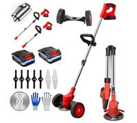 Hooha Débroussailleuse 21 V avec batterie pliable avec poignée télescopique, 2 x 2,0 Ah, chargeur et 3 lames différentes, longueur réglable pour jardins, pelouses, buissons