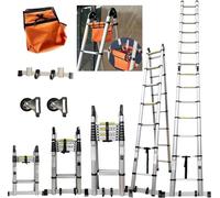 Hooha Échelle télescopique de 6,6 m, grande taille, échelle à arêtes de poisson multifonction, en aluminium, échelle rétractable, peu encombrante, beauté argentée, résistante à la corrosion