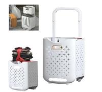 Hooha Lot de 2 paniers à linge pliables sur roulettes - 2 compartiments - En plastique - 77 l - Pour linge sale, jouets, produits de nettoyage - 34,5 x 26 x 75 cm