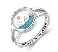 HOOHWE Bague graines de moutarde en argent sterling Bague de montagnes Turquoise Bijoux chrétiens pour femmes Bijoux religieux inspirants, Argent sterling