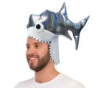 Hooin Chapeau de costume de requin. Costume de requin argenté scintillant Party Crazy Hat avec des yeux brodés en 3D.