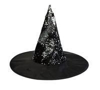 Hooin Chapeau de sorcière à sequins réversibles d'Halloween. Chapeau de fête costumé à sequins réversibles (Noir/Argent)