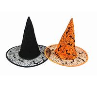 Hooin Chapeau de sorcière d'Halloween - Chapeaux de fête de sorcière/sorcier en toile d'araignée d'Halloween. Lot de 2 (noir et orange)