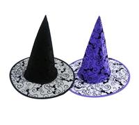 Hooin Chapeau de sorcière d'Halloween - Chapeaux de fête de sorcière/sorcier en toile d'araignée d'Halloween. Lot de 2 (noir et violet)
