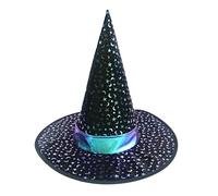 Hooin Chapeau de sorcière d'Halloween étincelant avec lune et étoiles aux couleurs changeantes.