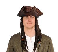 Hooin Chapeau Tricorne Pirate Deluxe avec Dreadlocks - Chapeau de Capitaine en Fausse Cuir Artisanal pour Costume & Cosplay