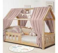 Hook Kit de décoration de lit de maison, pour chambre d'enfant, garçons et filles, avec 2 ciels de lit en mousseline et 1 guirlande de fanions, 135 x 270 cm, beige-rose