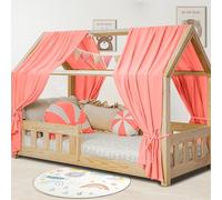 Hook Kit de décoration de lit de maison, pour chambre d'enfant, garçons et filles, avec 2 ciels de lit en mousseline et 1 guirlande de fanions, 135 x 320 cm, rose