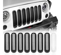 Hooke Road Matte Black Grill Inserts Front Mesh Grille Cover for 2007-2015 Jeep JK Wrangler & Unlimited Wrangler Accessories (7PCS Black + 1PCS White)