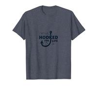 Hooked for Life - Graphique pour Les Amateurs de pêche T-Shirt, Homme, Bleu Chiné, L