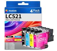 Hookink LC521 Lot de 4 cartouches d'encre compatibles avec Brother LC521 LC-521 Compatible avec les imprimantes Brother DCP-J1260W DCP-J1310DW DCP-J1313DW DCP-J1360DW DCP-J1460DW (BCMY)