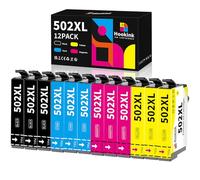 Hookink Lot de 12 502XL Cartouches d'encre Compatibles pour Epson 502XL 502 XL Cartouches d'encre pour Expression Home XP-5105 XP-5100 XP5105 Workforce WF-2860DWF WF-2865DWF WF-2860