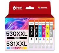 Hookink Lot de 6 PGI-530 CLI-531 Cartouches d'encre Compatible pour Canon 530 531 PGI-530 CLI-531 Compatible avec Canon Pixma TS8751 Pixma TS8750