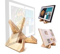 HOOKMEMO Support de tablette en bois massif compatible avec Echo Show 15, Echo Show 21, prend en charge les modes horizontal et vertical et convient pour affichage de livre de cuisine (marron clair)