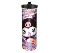 HOOKTA Kuromi Bouteille d'eau, 590 ml, en acier inoxydable, avec poignée, motif Kitty, avec paille, anti-fuite, réutilisable, mains heureuses