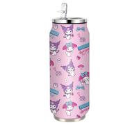 HOOKTA Kuromi Bouteille d'eau en acier inoxydable 500 ml, bouteille de sport, pliable, avec paille, réutilisable, pour les voyages, le sport, motif « Good Luck »