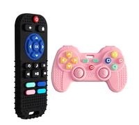 Hooku Lot de 2 anneaux de dentition à distance pour bébé, anneaux de dentition en silicone pour bébés de 6 à 12 mois, jouets de dentition pour bébés de 0 à 6 mois, jouets à télécommande, cadeaux pour
