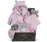 Hoolaroo Ensemble cadeau pour bébé fille - Grand panier cadeau rose - Éléphant - Couverture pour nouveau-né - Couverture pour fête prénatale - Cadeau unique - Doux et mignon
