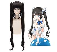 HOOLAZA Hestia Kami Sama Perruque de cosplay avec 2 franges bouclées noires légères et bouclées