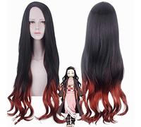 HOOLAZA Kimetsu No Yaiba Kamado Nezuko Perruque longue bouclée ondulée avec dégradé de couleur noire et orange 150 cm