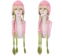 HOOLAZA Kimetsu No Yaiba Kanroji Mitsuri Perruque longue et droite avec 3 tresses pour cosplay Rose et vert dégradé 100 cm