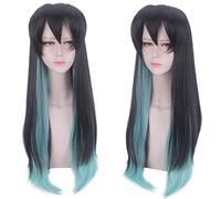 HOOLAZA Kimetsu No Yaiba Tokitou Muichirou Perruque de cosplay longue et droite Noir et vert menthe 80 cm