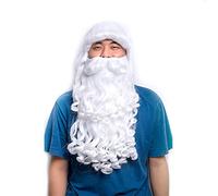 HOOLAZA Perruque de Père Noël avec grosses franges bouclées blanches et bouclées Whisker Christmas Party Cosplay