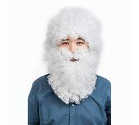 HOOLAZA Perruque de Père Noël courte bouclée blanche avec frange moelleuse et Whisker Christmas Party Cosplay