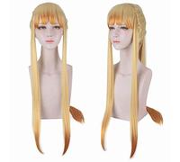 HOOLAZA Perruque Kimetsu No Yaiba Agatsuma Zenitsu Cosplay - Jaune et orange dégradé - Longue frange droite avec une perruque queue de cheval - 80 cm