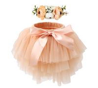 HOOLCHEAN Ensemble Jupe Tutu Douce et Bandeau à Fleurs avec Housse de Couche pour bébé Fille, pêche, 6-12 Mois