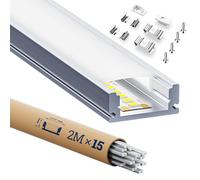 HOOLED 15 Profile Alu pour Ruban LED 2 m Rail de Diffuseur de Lumière, Profilés aluminium LED Dimensions 17,4 mm x 7 mm, Pour Ruban Lumineux d'une Largeur de 12,4mm, Avec couvercle en PC blanc laiteux
