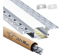 HOOLED 16 x Profilé LED Encastrable 2m, Profilé en Aluminium U Forme avec Diffuseur Laiteux, Kit Installation Profile Alu pour Ruban LED 20,2 mm