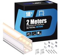 HOOLED 18 Profile Alu pour Ruban LED 2 mètres Le Rail du Diffuseur de Lumière, Profilé LED Encastrable Dimensions de 20 x 20 mm, Largeur Maximale de Bande de 15 mm, Avec couvercle en PC blanc laiteux
