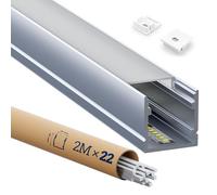 HOOLED 22 Profile Alu pour Ruban LED 2 mètres Le Rail du Diffuseur de Lumière, Profilé LED Encastrable Dimensions de 20 x 20 mm, Largeur Maximale de Bande de 15 mm, Avec couvercle en PC blanc laiteux