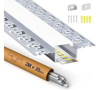 HOOLED 30 x Profile Alu pour Ruban LED 2m - Diffuseur de lumière en forme de U Canal de Rail, Avec couvercle laiteux, Kit Profilé LED Encastrable pour cloison sèche avec embouts Barre en aluminium
