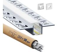 HOOLED Lot de 16 profilés LED pour cloison sèche - 2 m - Profilé LED en aluminium - Rail encastré avec diffuseur pour bandes LED jusqu'à 12,6 mm - Canal de montage pour éclairage indirect de plafond