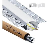 HOOLED Profilé Alu LED pour Bandes 2 m x 6 pièces Tol 12 m, avec Couvercle Mat, LED Profile H 10 mm x W 28 mm(Alettes 64,2 mm), Prend en Charge Les Bandes d'une Largeur maximale de 20,2 mm