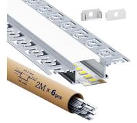 HOOLED Profile Alu pour Ruban LED 2 m x 6 pièces Profilé encastrable Tailles 28 mm(ailettes 64,2 mm) x 10 mm avec un couvercle PC opalin Bandes LED largeur maximale 20,2 mm